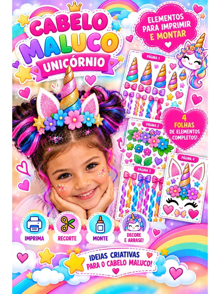 Capa do material: Cabelo Maluco Unicórnio Menina pdf Educação Infantil e Ensino Fundamental