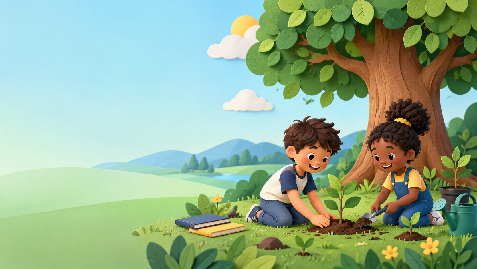 Ilustração de crianças cuidando da natureza