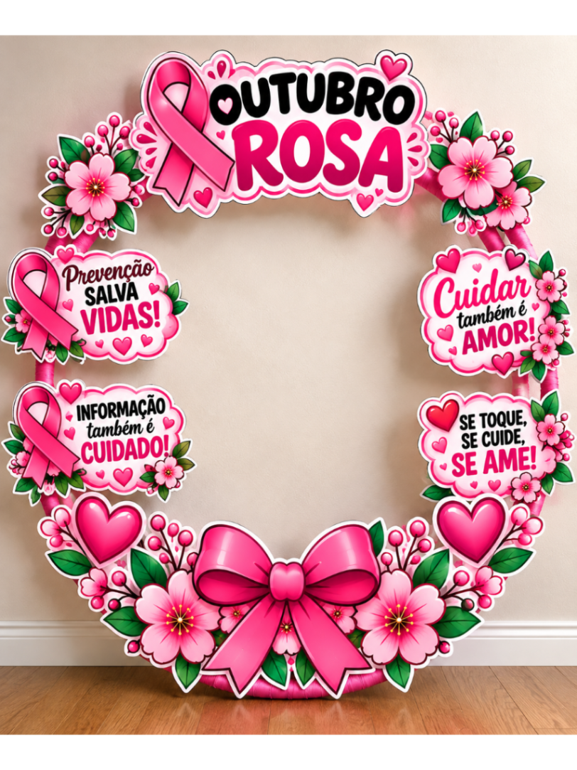 Kit Outubro Rosa para Bambolê – Decoração e Moldura para Fotos