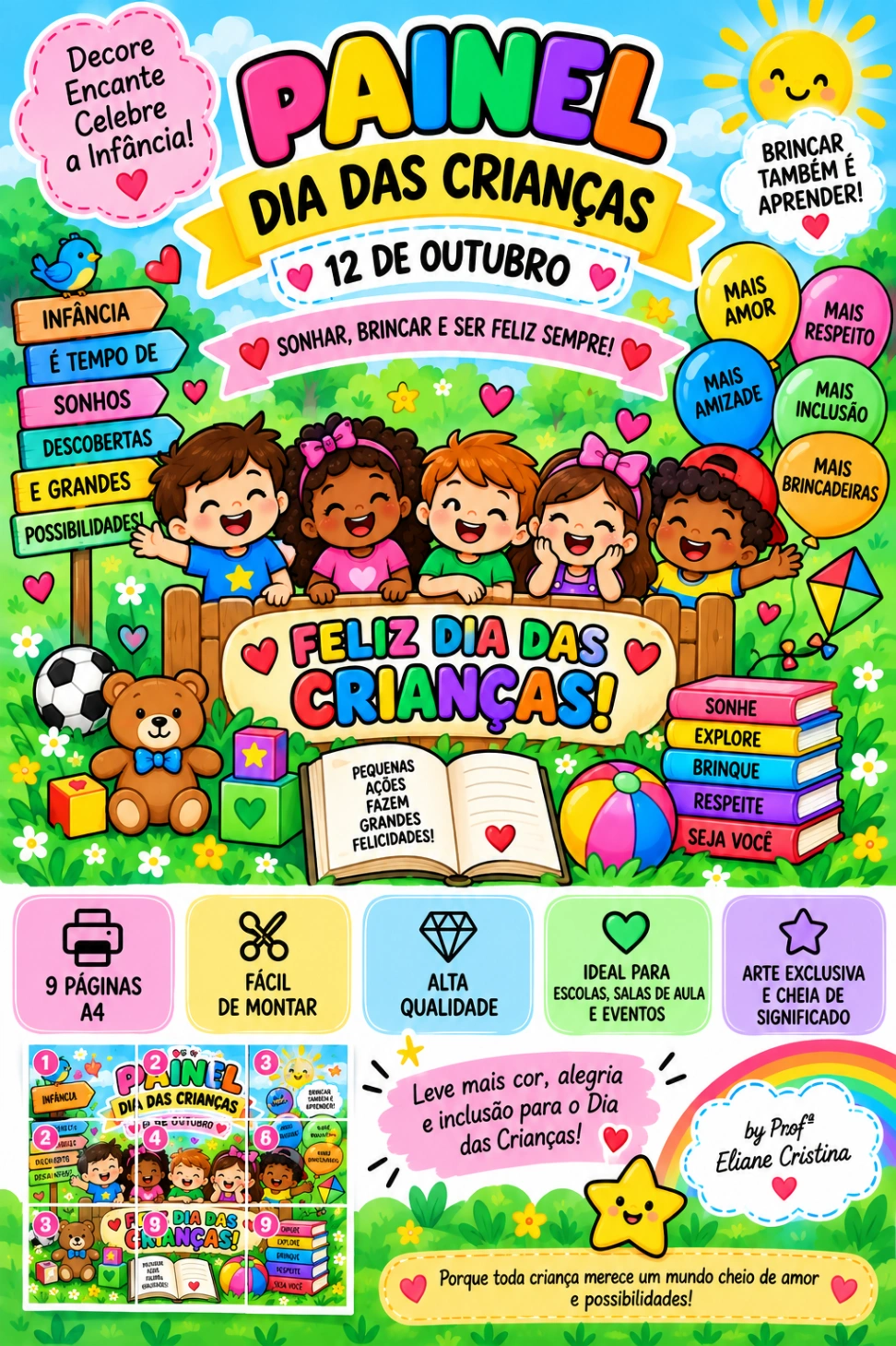 Kit Dia das Crianças completo e colorido, com jogos,lembrancinhas e painel.