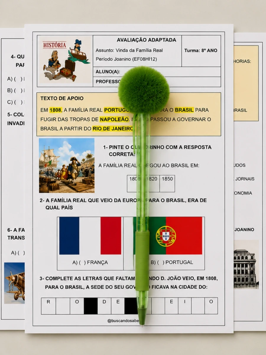 Atividade/Avaliação Adaptada 8ª ano sobre Período Joanino