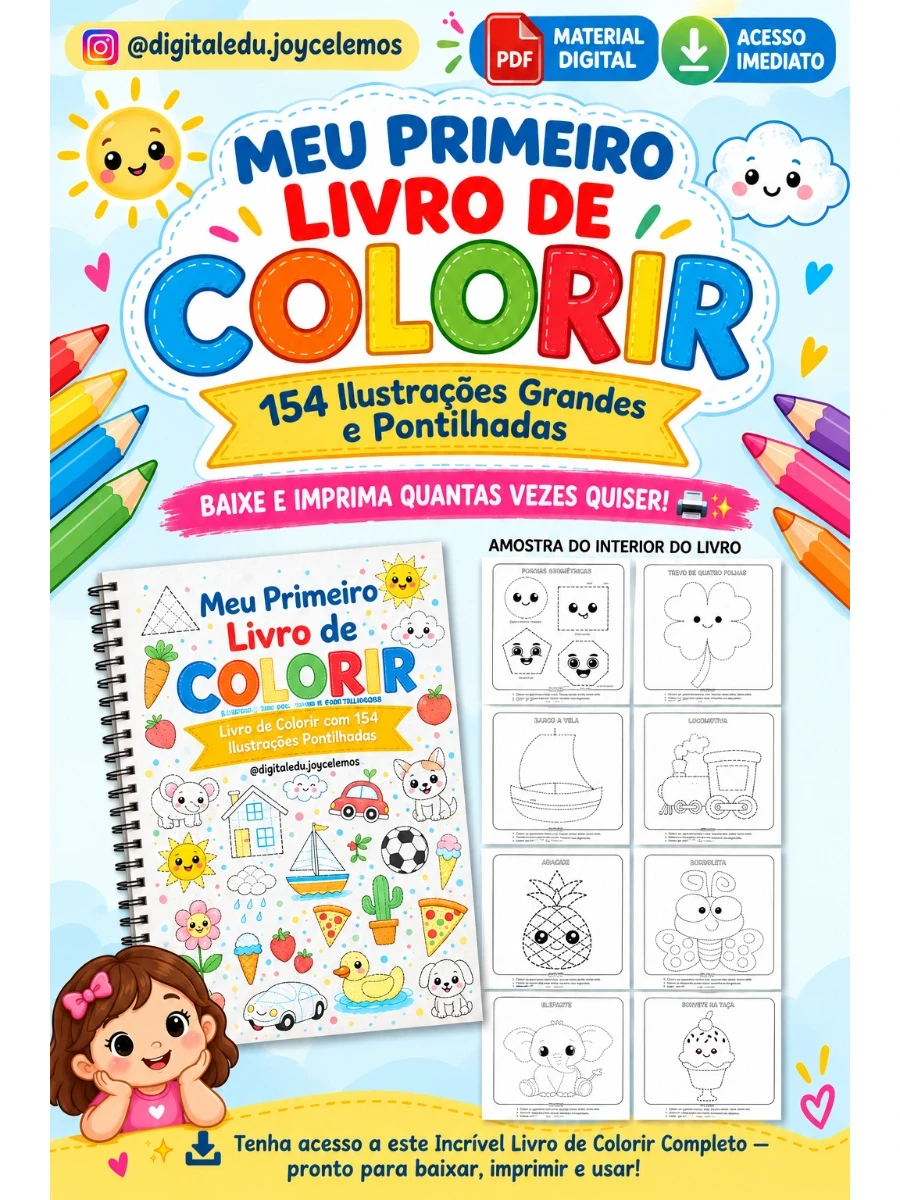 Capa do material: MEU PRIMEIRO LIVRO DE COLORIR - 154 ILUSTRAÇÕES GRANDES E PONTILHADAS